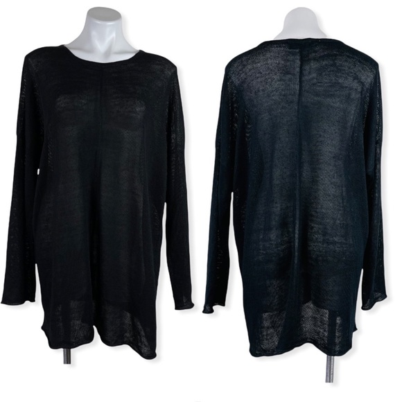 Eskandar 100% linen black oversized lagenlook drop shoulder sweater tunic top 0 - Picture 2 of 14